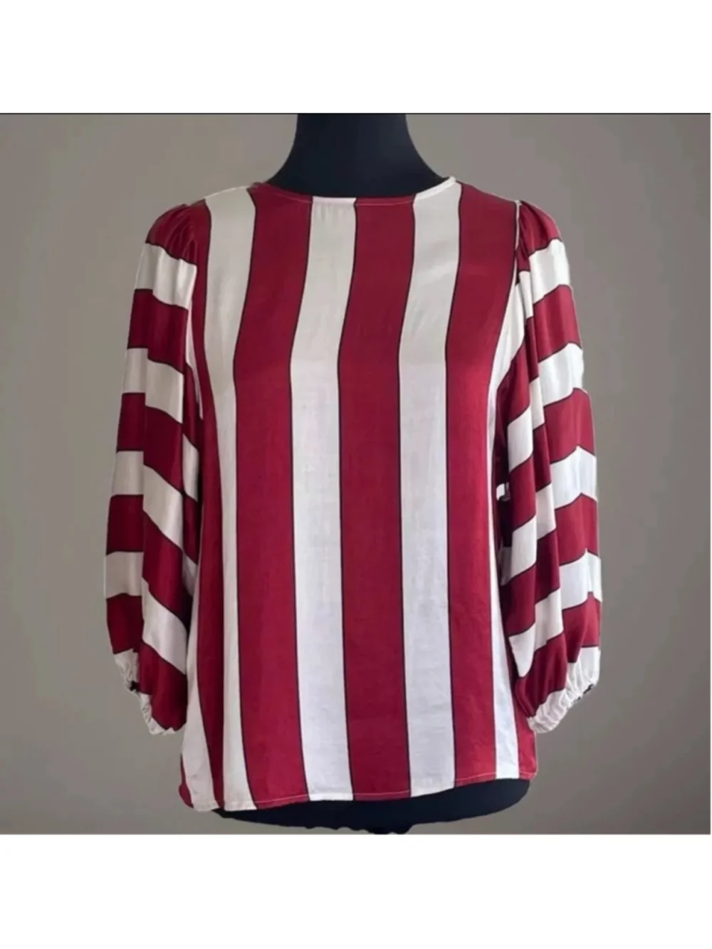 Anthropologie Maeve Maria Red & White Striped Satin Blouse Size 0